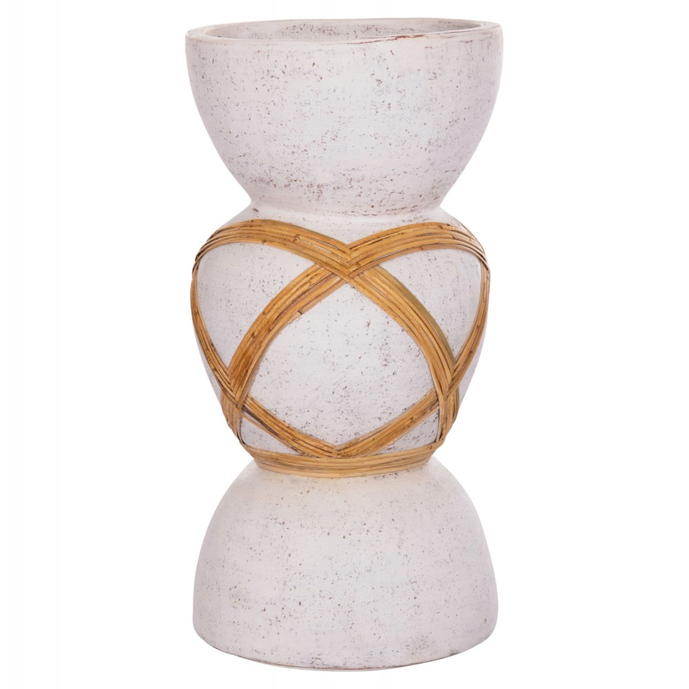 Διακοσμητικό βάζο δαπέδου "MAYNARD" από fiber cement/rattan σε χρώμα λευκό/φυσικό Φ32x62.5