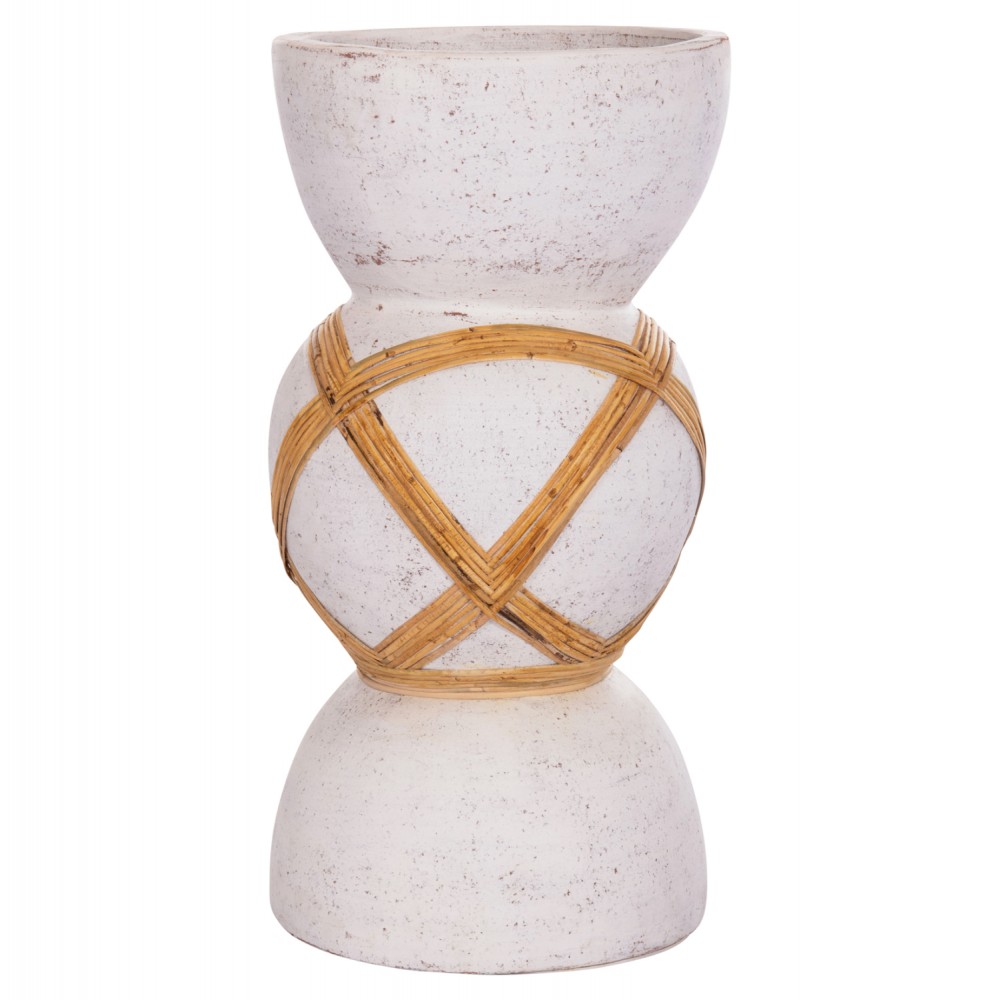 Διακοσμητικό βάζο δαπέδου "MAYNARD" από fiber cement/rattan σε χρώμα λευκό/φυσικό Φ32x62.5