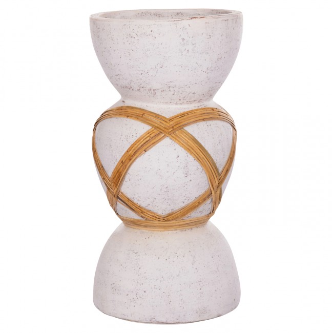 Διακοσμητικό βάζο δαπέδου "MAYNARD" από fiber cement/rattan σε χρώμα λευκό/φυσικό Φ32x62.5