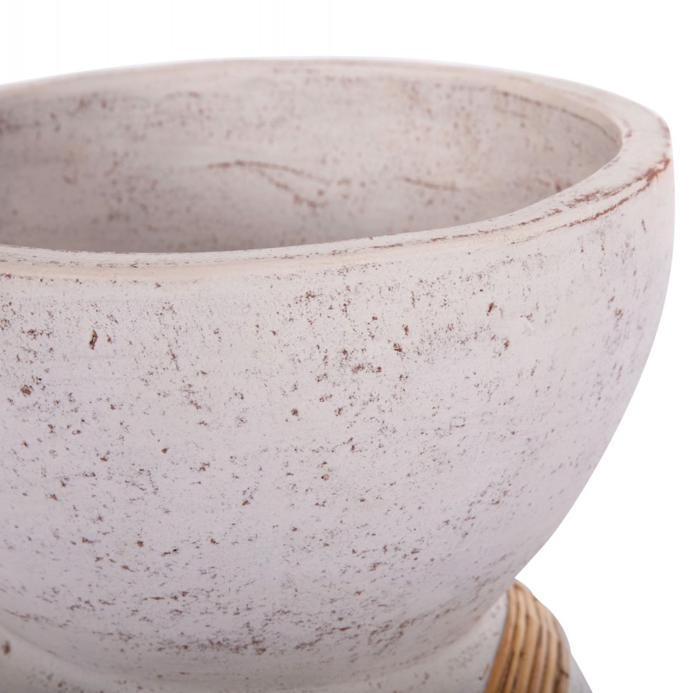 Διακοσμητικό βάζο δαπέδου "MAYNARD" από fiber cement/rattan σε χρώμα λευκό/φυσικό Φ32x62.5