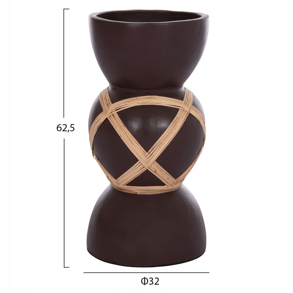 Διακοσμητικό βάζο δαπέδου "MAYNARD" από fiber cement/rattan σε χρώμα σοκολατί/φυσικό Φ32x62.5