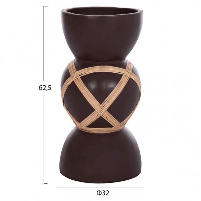 Διακοσμητικό βάζο δαπέδου "MAYNARD" από fiber cement/rattan σε χρώμα σοκολατί/φυσικό Φ32x62.5