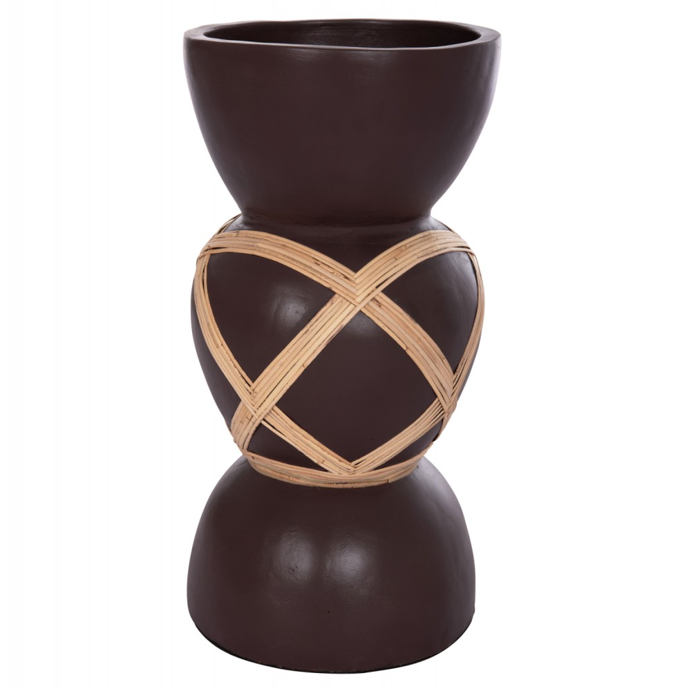 Διακοσμητικό βάζο δαπέδου "MAYNARD" από fiber cement/rattan σε χρώμα σοκολατί/φυσικό Φ32x62.5