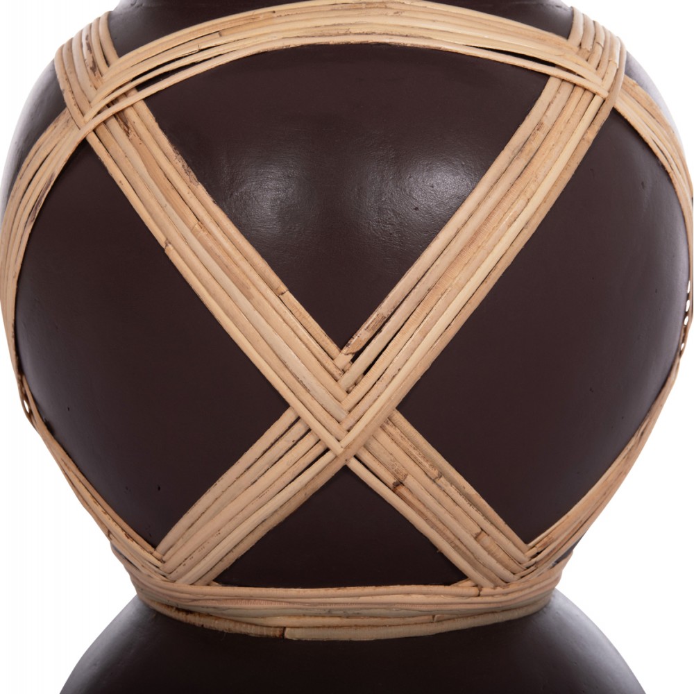 Διακοσμητικό βάζο δαπέδου "MAYNARD" από fiber cement/rattan σε χρώμα σοκολατί/φυσικό Φ32x62.5