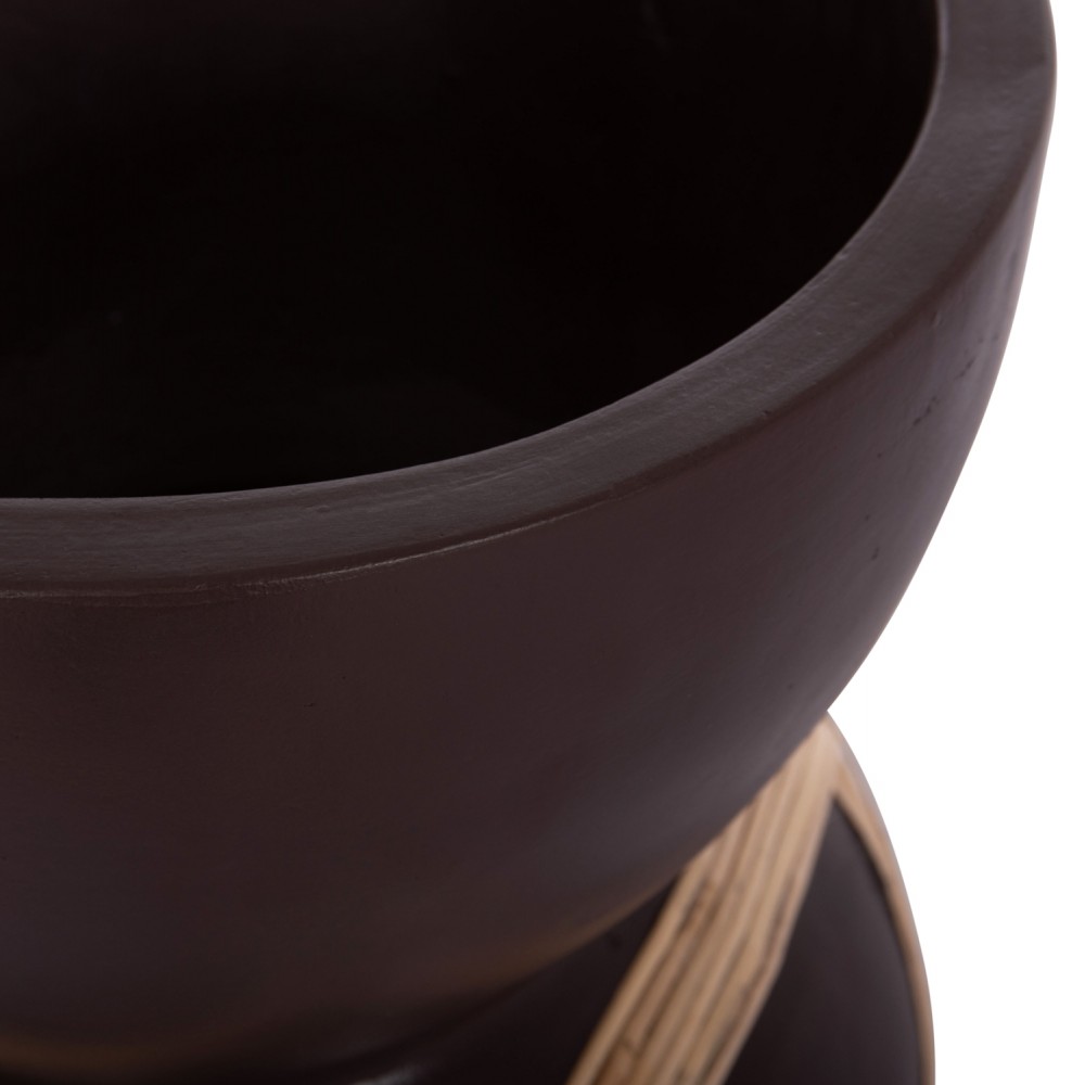 Διακοσμητικό βάζο δαπέδου "MAYNARD" από fiber cement/rattan σε χρώμα σοκολατί/φυσικό Φ32x62.5