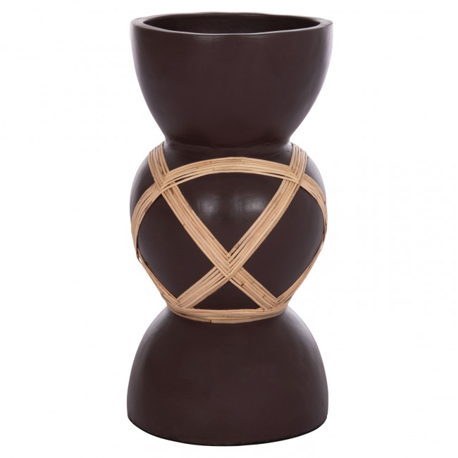 Διακοσμητικό βάζο δαπέδου "MAYNARD" από fiber cement/rattan σε χρώμα σοκολατί/φυσικό Φ32x62.5