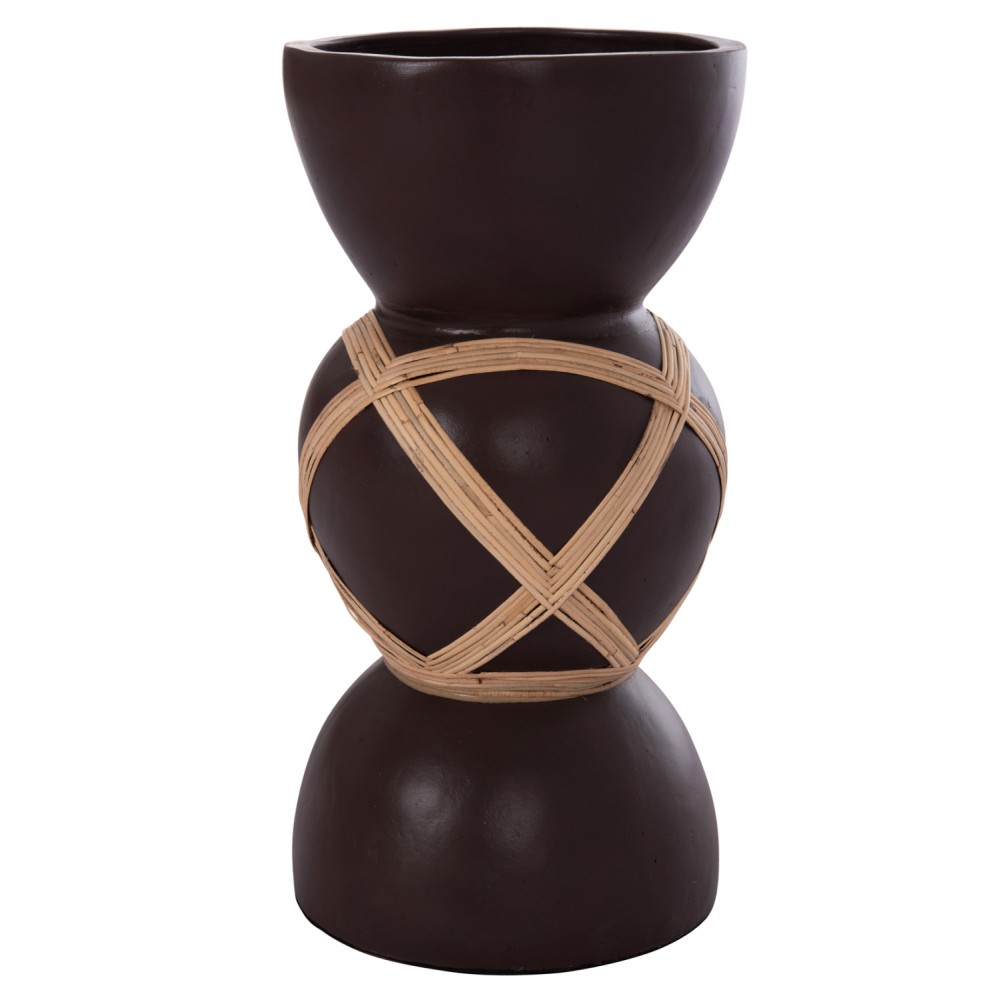 Διακοσμητικό βάζο δαπέδου "MAYNARD" από fiber cement/rattan σε χρώμα σοκολατί/φυσικό Φ32x62.5
