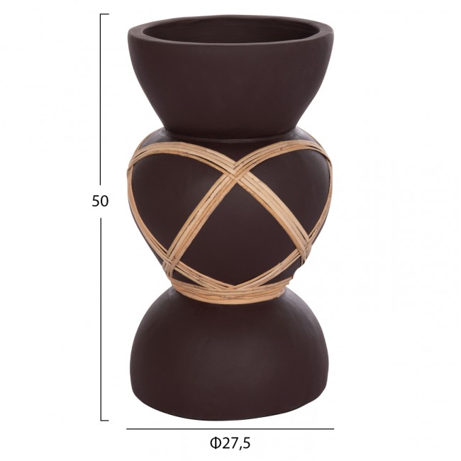 Διακοσμητικό βάζο δαπέδου "MAYNARD" από fiber cement/rattan σε χρώμα σοκολατί/φυσικό Φ27.5x50