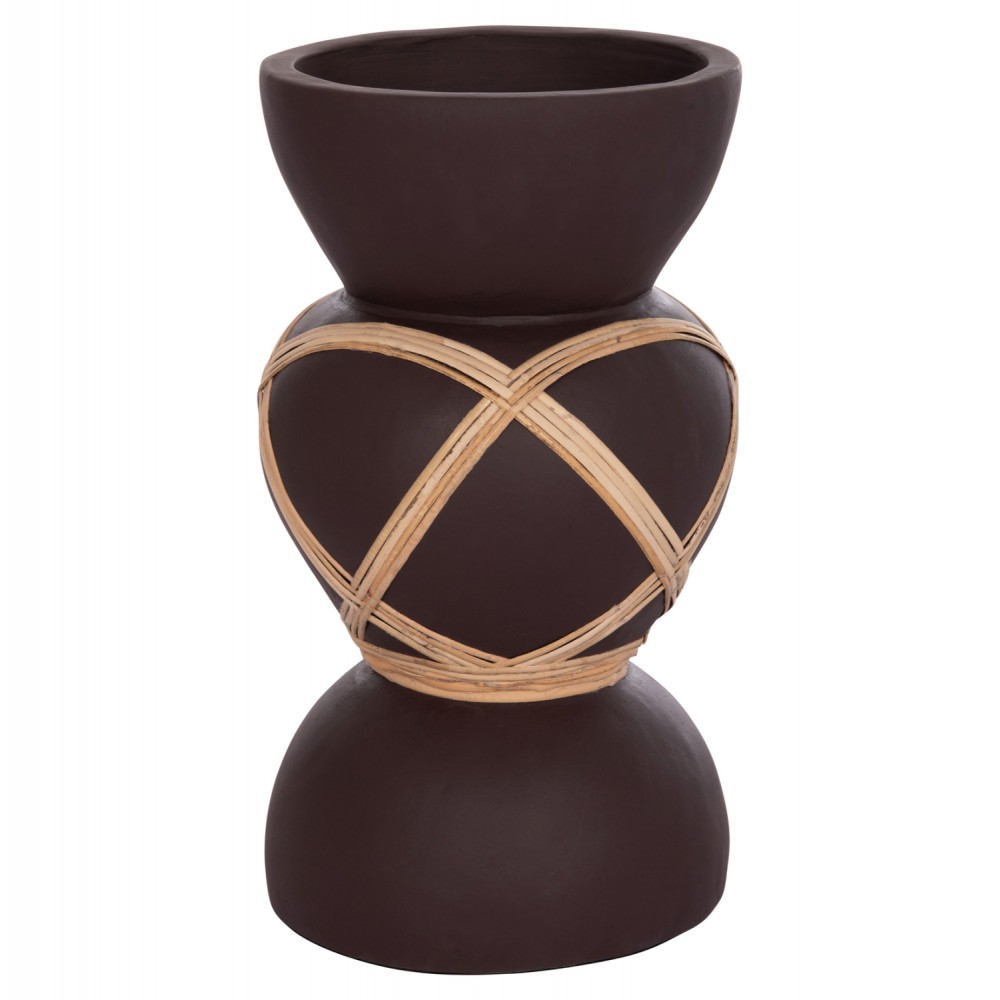 Διακοσμητικό βάζο δαπέδου "MAYNARD" από fiber cement/rattan σε χρώμα σοκολατί/φυσικό Φ27.5x50