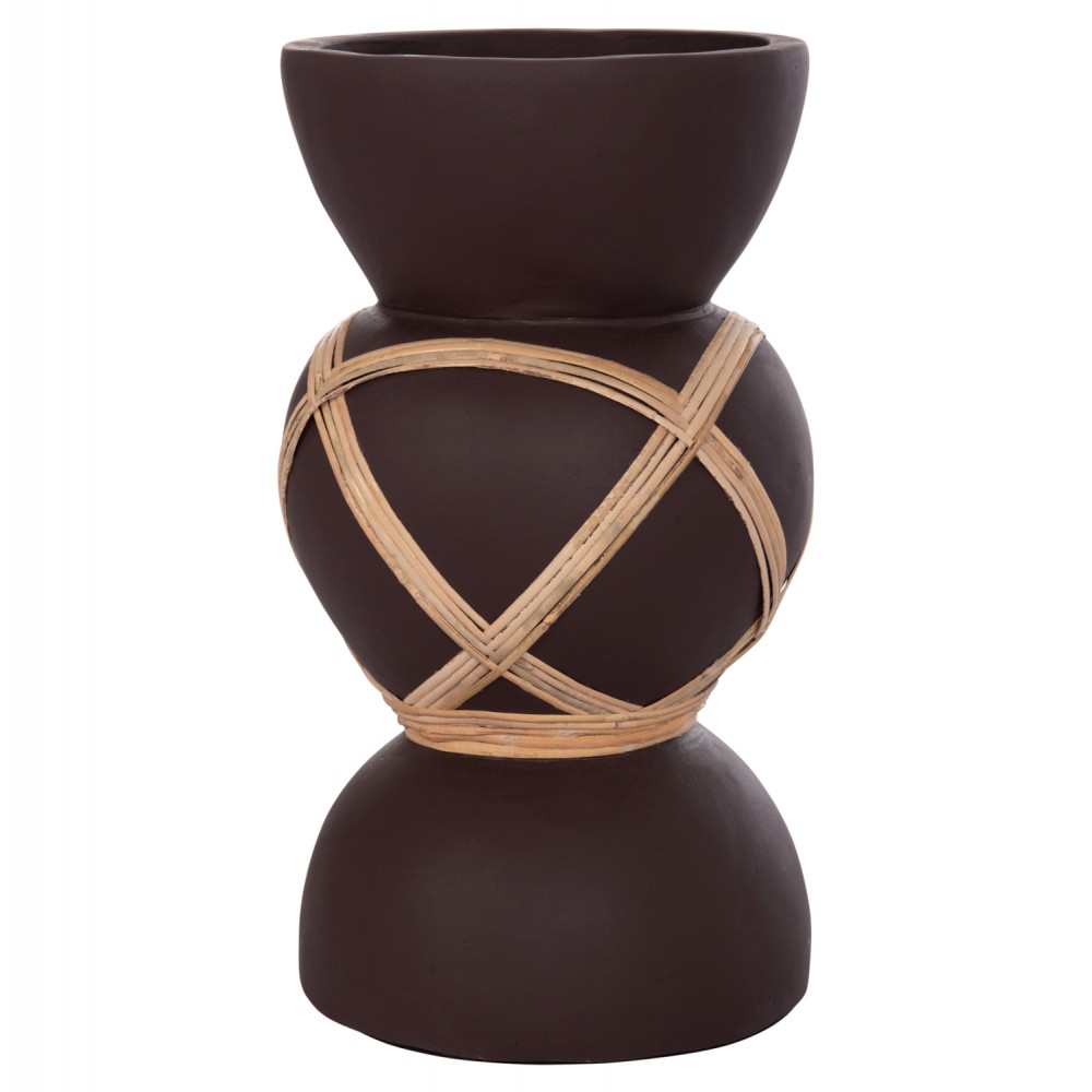 Διακοσμητικό βάζο δαπέδου "MAYNARD" από fiber cement/rattan σε χρώμα σοκολατί/φυσικό Φ27.5x50