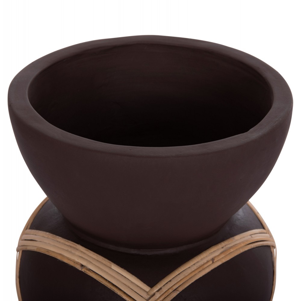 Διακοσμητικό βάζο δαπέδου "MAYNARD" από fiber cement/rattan σε χρώμα σοκολατί/φυσικό Φ27.5x50