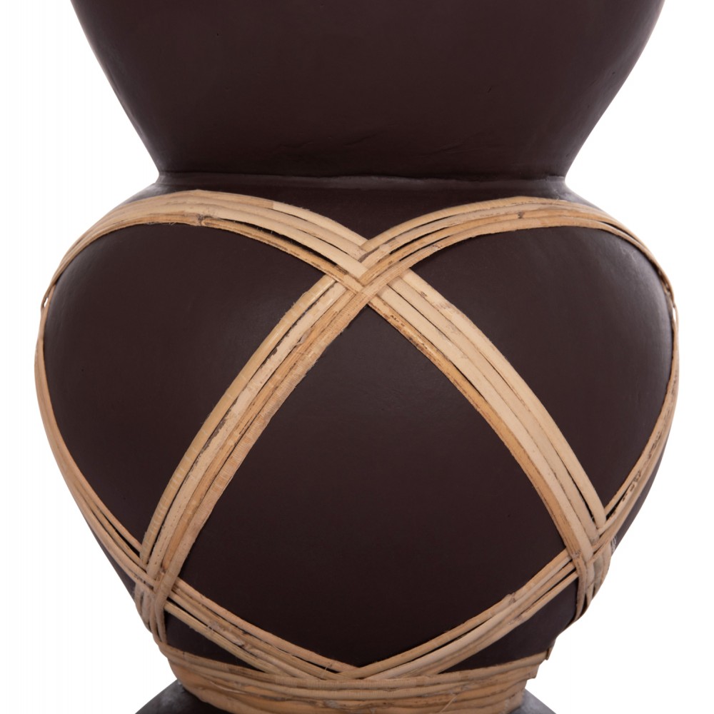 Διακοσμητικό βάζο δαπέδου "MAYNARD" από fiber cement/rattan σε χρώμα σοκολατί/φυσικό Φ27.5x50