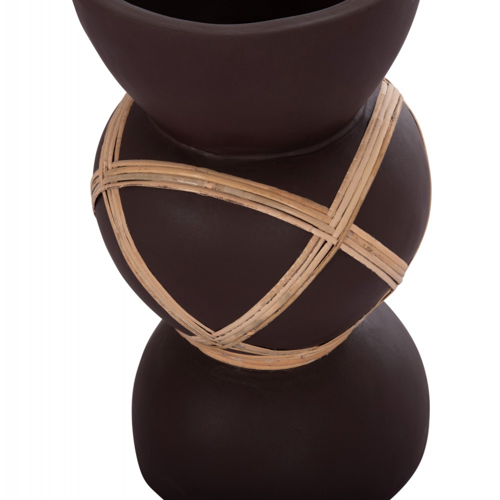 Διακοσμητικό βάζο δαπέδου "MAYNARD" από fiber cement/rattan σε χρώμα σοκολατί/φυσικό Φ27.5x50