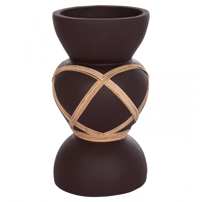 Διακοσμητικό βάζο δαπέδου "MAYNARD" από fiber cement/rattan σε χρώμα σοκολατί/φυσικό Φ27.5x50