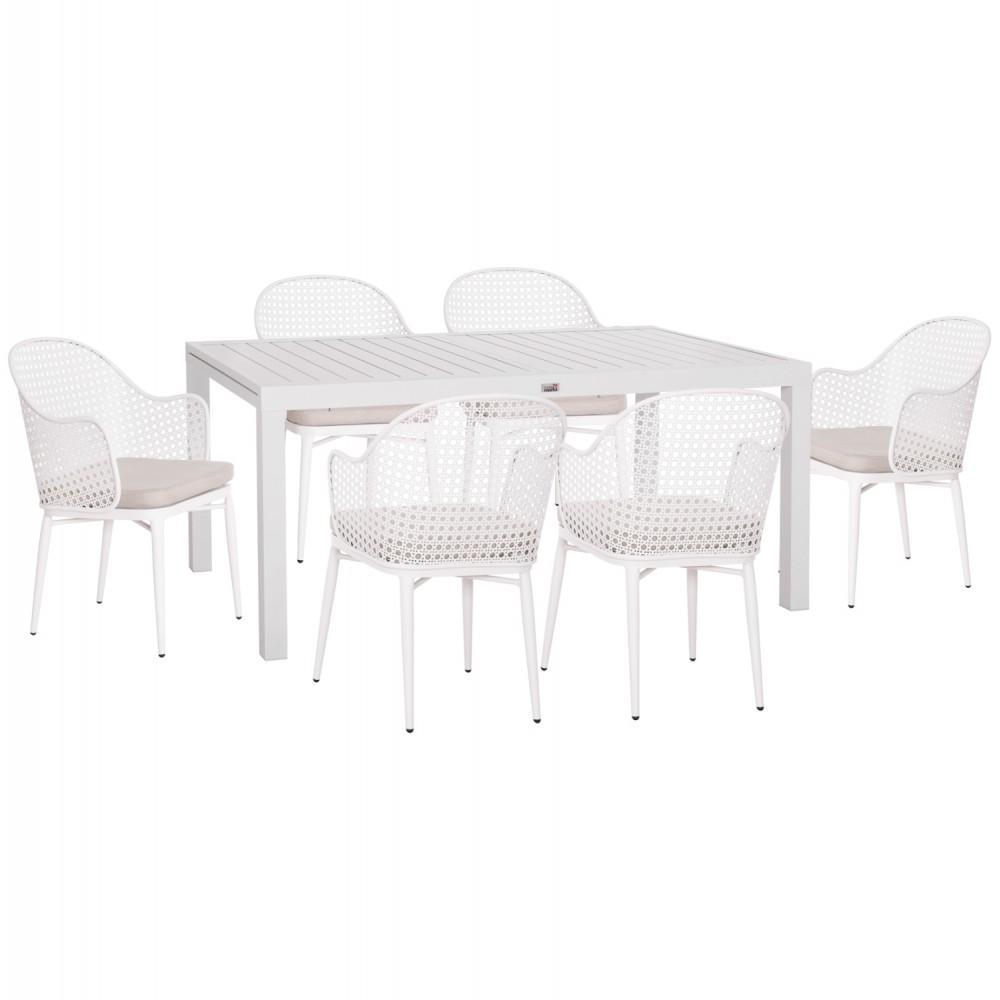 Σετ τραπεζαρία εξωτερικού χώρου "KRUM" 7τμχ από αλουμίνιο σε χρώμα λευκό 160-240x90x73