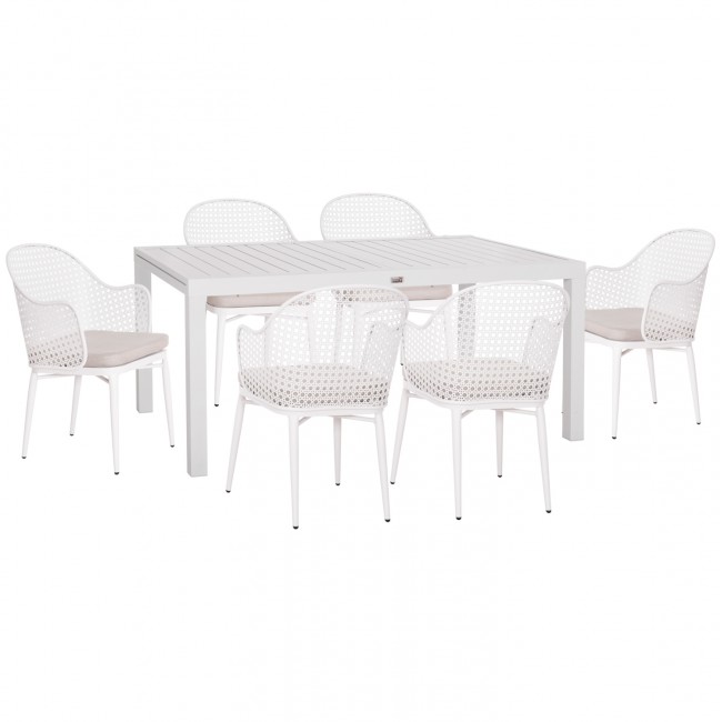 Σετ τραπεζαρία εξωτερικού χώρου "KRUM" 7τμχ από αλουμίνιο σε χρώμα λευκό 160-240x90x73