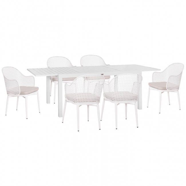 Σετ τραπεζαρία εξωτερικού χώρου "KRUM" 7τμχ από αλουμίνιο σε χρώμα λευκό 160-240x90x73