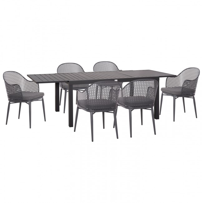 Σετ τραπεζαρία εξωτερικού χώρου "KRUM" 7τμχ από αλουμίνιο σε χρώμα σκούρο γκρι 160-240x90x73