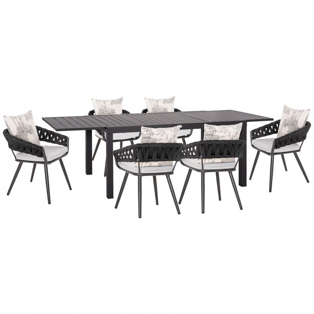 Σετ τραπεζαρία εξωτερικού χώρου "KRUM" 7τμχ από αλουμίνιο/p.e. σχοινί σε χρώμα γκρι 160-240x90x73