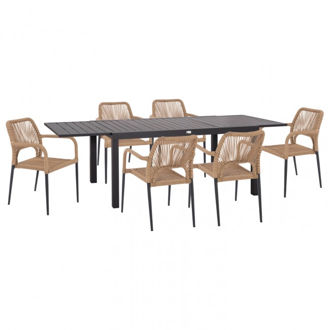 Σετ τραπεζαρία εξωτερικού χώρου "KRUM" 7τμχ από αλουμίνιο/rattan σε χρώμα γκρι/μπεζ 160-240x90x73