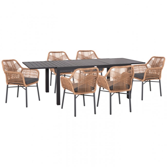 Σετ τραπεζαρίας "KRUM" 7τμχ από αλουμίνιο/p.e. rattan σε χρώμα σκούρο γκρι/μπεζ 160-240x90x73