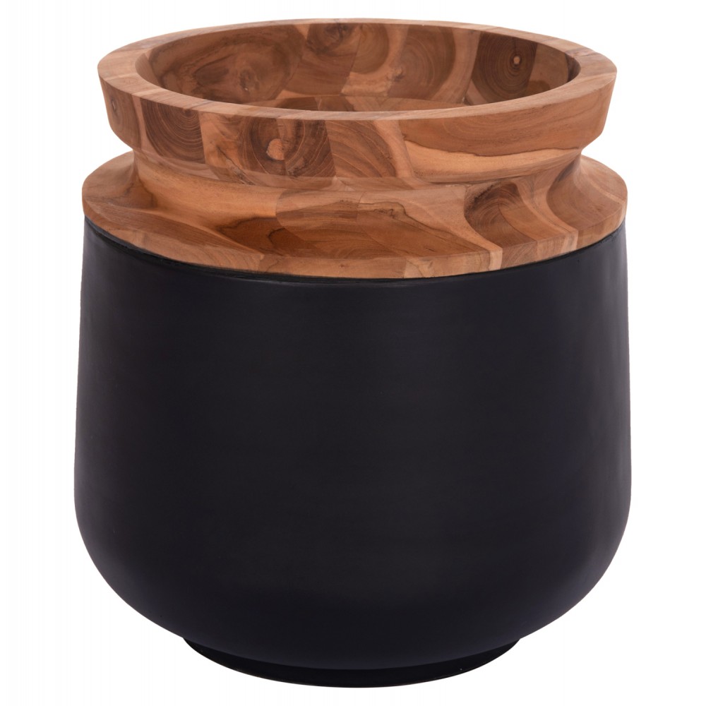 Διακοσμητικό βάζο δαπέδου "LINTER" από fiber cement/ξύλο σε χρώμα μαύρο/φυσικό Φ41x47