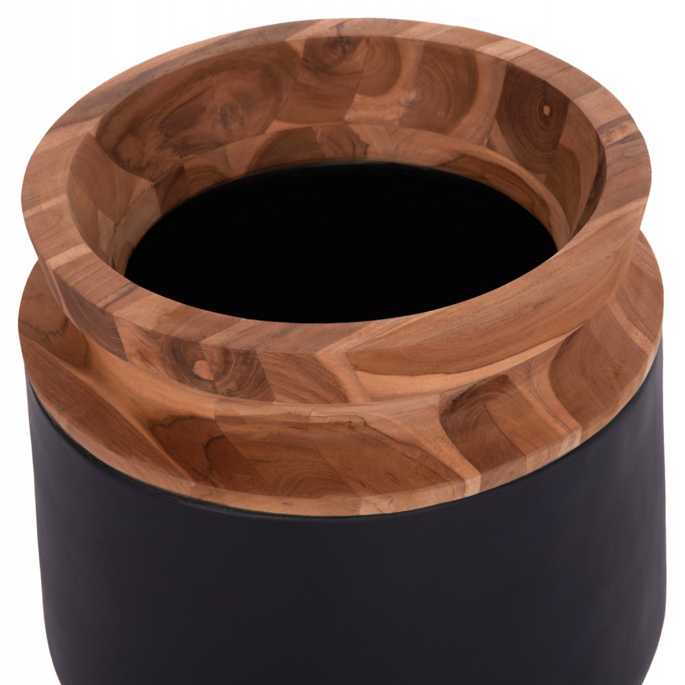 Διακοσμητικό βάζο δαπέδου "LINTER" από fiber cement/ξύλο σε χρώμα μαύρο/φυσικό Φ41x47