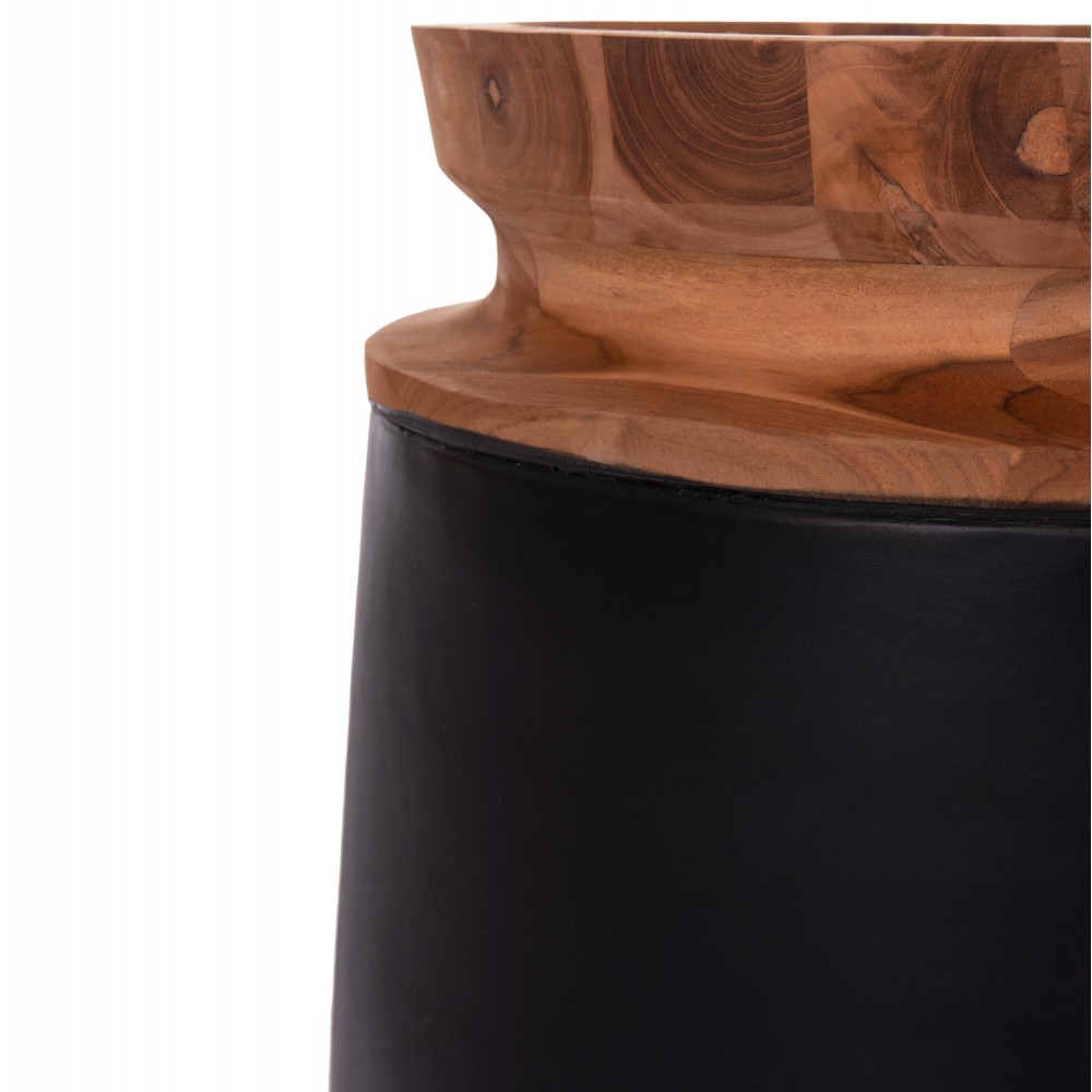 Διακοσμητικό βάζο δαπέδου "LINTER" από fiber cement/ξύλο σε χρώμα μαύρο/φυσικό Φ41x47