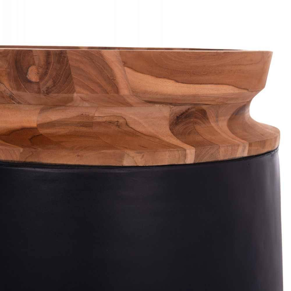 Διακοσμητικό βάζο δαπέδου "LINTER" από fiber cement/ξύλο σε χρώμα μαύρο/φυσικό Φ41x47