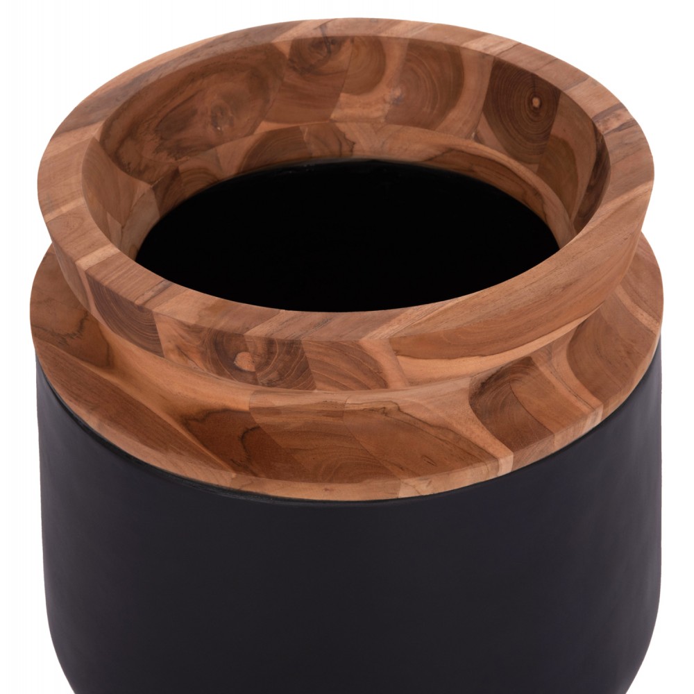 Διακοσμητικό βάζο δαπέδου "LINTER" από fiber cement/ξύλο σε χρώμα μαύρο/φυσικό Φ41x47