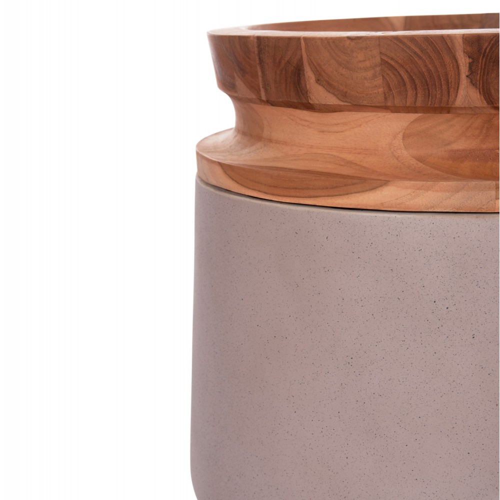 Διακοσμητικό βάζο δαπέδου "LINTER" από fiber cement/ξύλο σε χρώμα γκρι/φυσικό Φ41x47