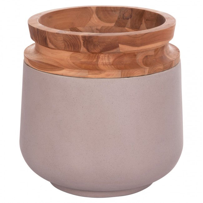 Διακοσμητικό βάζο δαπέδου "LINTER" από fiber cement/ξύλο σε χρώμα γκρι/φυσικό Φ41x47