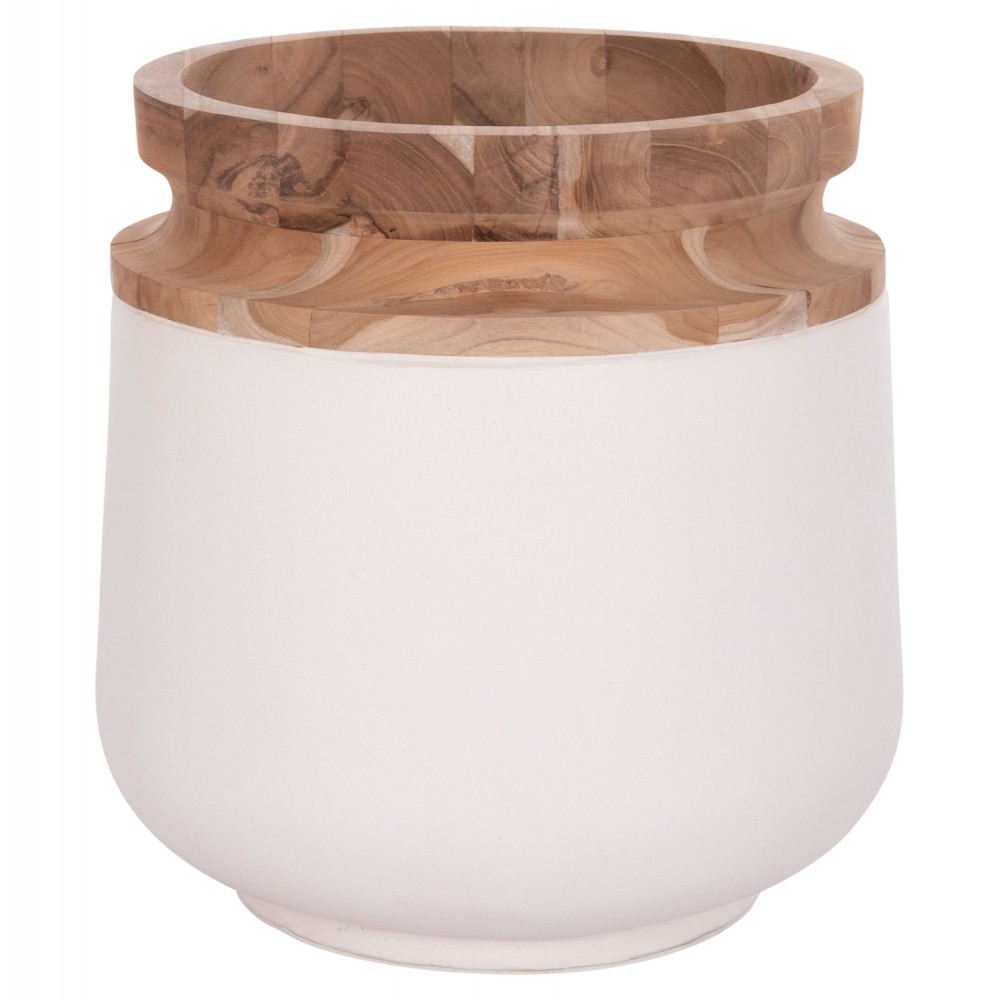 Διακοσμητικό βάζο δαπέδου "LINTER" από fiber cement/ξύλο σε χρώμα λευκό/φυσικό Φ41x47