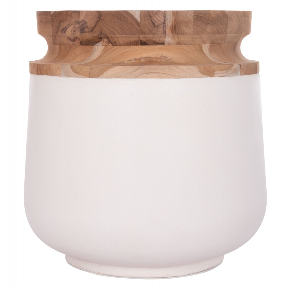 Διακοσμητικό βάζο δαπέδου "LINTER" από fiber cement/ξύλο σε χρώμα λευκό/φυσικό Φ41x47