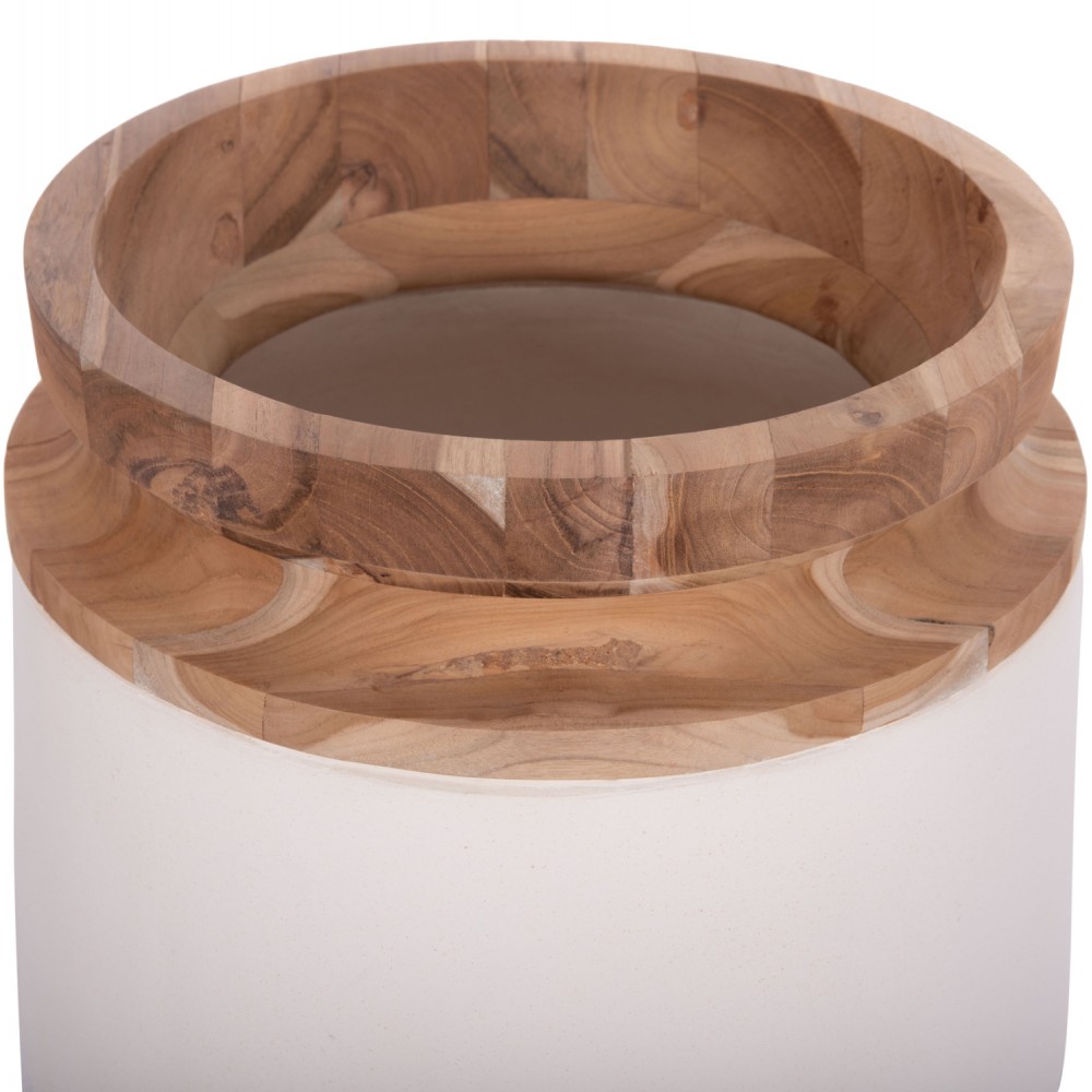 Διακοσμητικό βάζο δαπέδου "LINTER" από fiber cement/ξύλο σε χρώμα λευκό/φυσικό Φ41x47