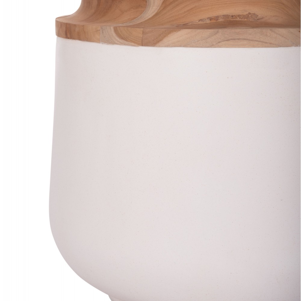 Διακοσμητικό βάζο δαπέδου "LINTER" από fiber cement/ξύλο σε χρώμα λευκό/φυσικό Φ41x47