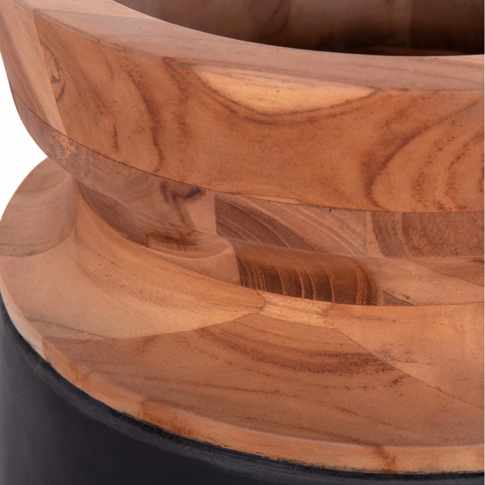 Διακοσμητικό βάζο δαπέδου "LINTER" από fiber cement/ξύλο σε χρώμα μαύρο/φυσικό Φ34x60