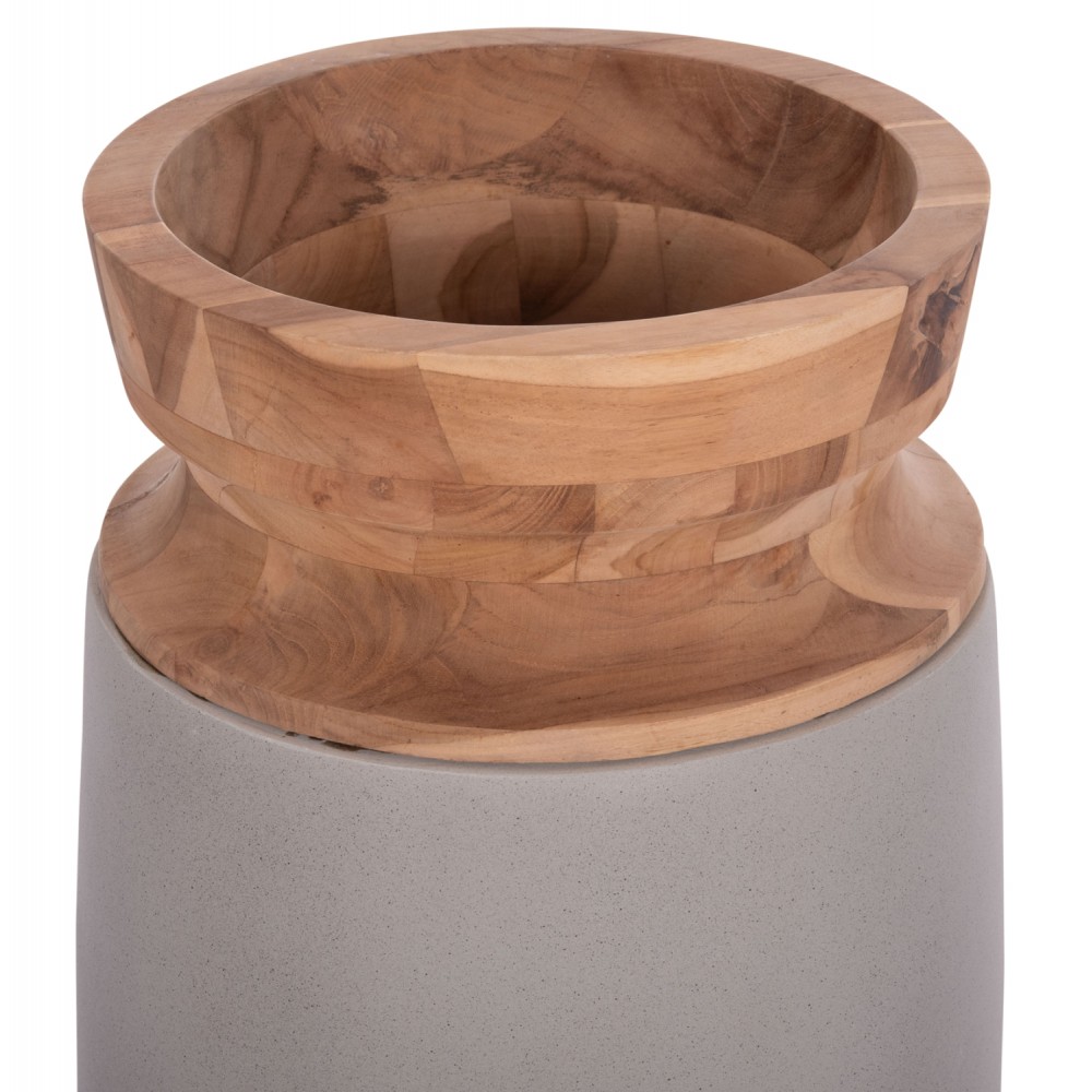 Διακοσμητικό βάζο δαπέδου "LINTER" από fiber cement/ξύλο σε χρώμα γκρι/φυσικό Φ34x60