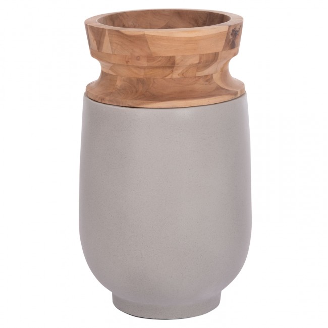 Διακοσμητικό βάζο δαπέδου "LINTER" από fiber cement/ξύλο σε χρώμα γκρι/φυσικό Φ34x60
