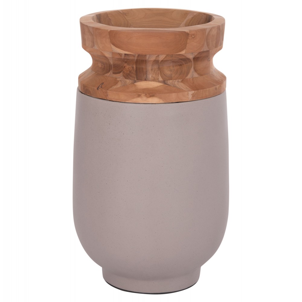 Διακοσμητικό βάζο δαπέδου "LINTER" από fiber cement/ξύλο σε χρώμα γκρι ματ/φυσικό Φ34x60