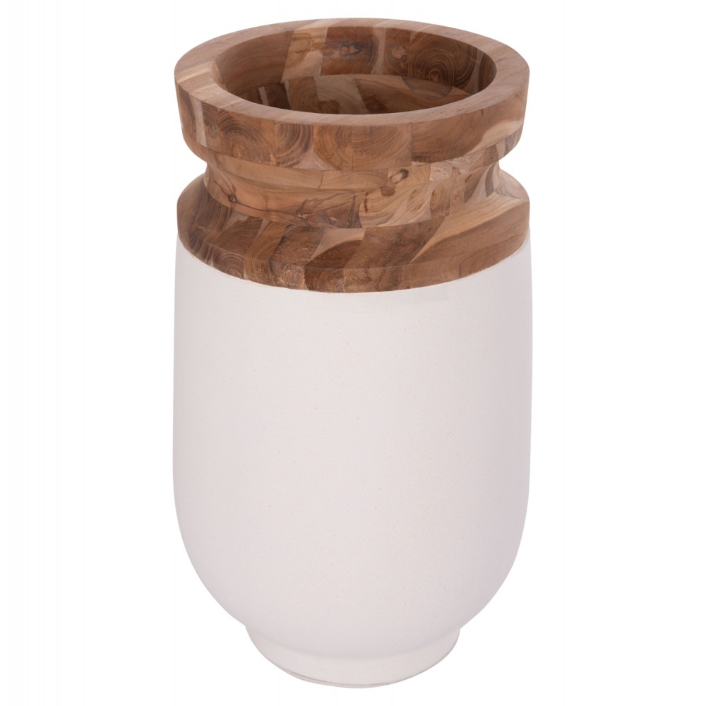 Διακοσμητικό βάζο δαπέδου "LINTER" από fiber cement/ξύλο σε χρώμα λευκό/φυσικό Φ34x60