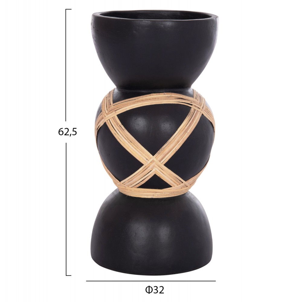 Διακοσμητικό βάζο δαπέδου "MAYNARD" από fiber cement/rattan σε χρώμα μαύρο/φυσικό Φ32x62.5