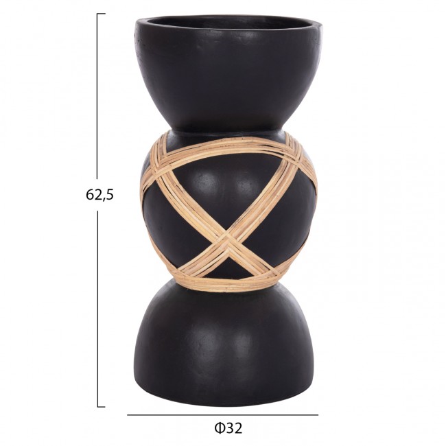Διακοσμητικό βάζο δαπέδου "MAYNARD" από fiber cement/rattan σε χρώμα μαύρο/φυσικό Φ32x62.5