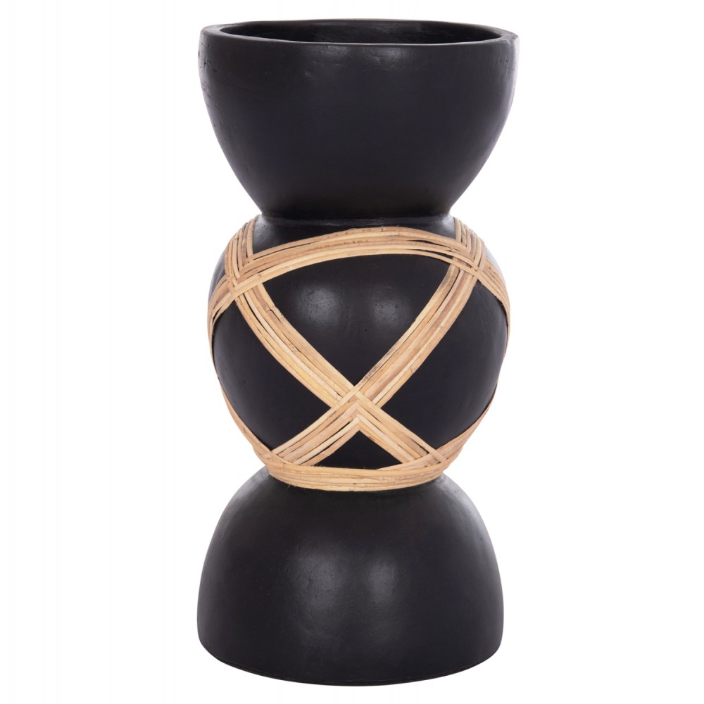 Διακοσμητικό βάζο δαπέδου "MAYNARD" από fiber cement/rattan σε χρώμα μαύρο/φυσικό Φ32x62.5