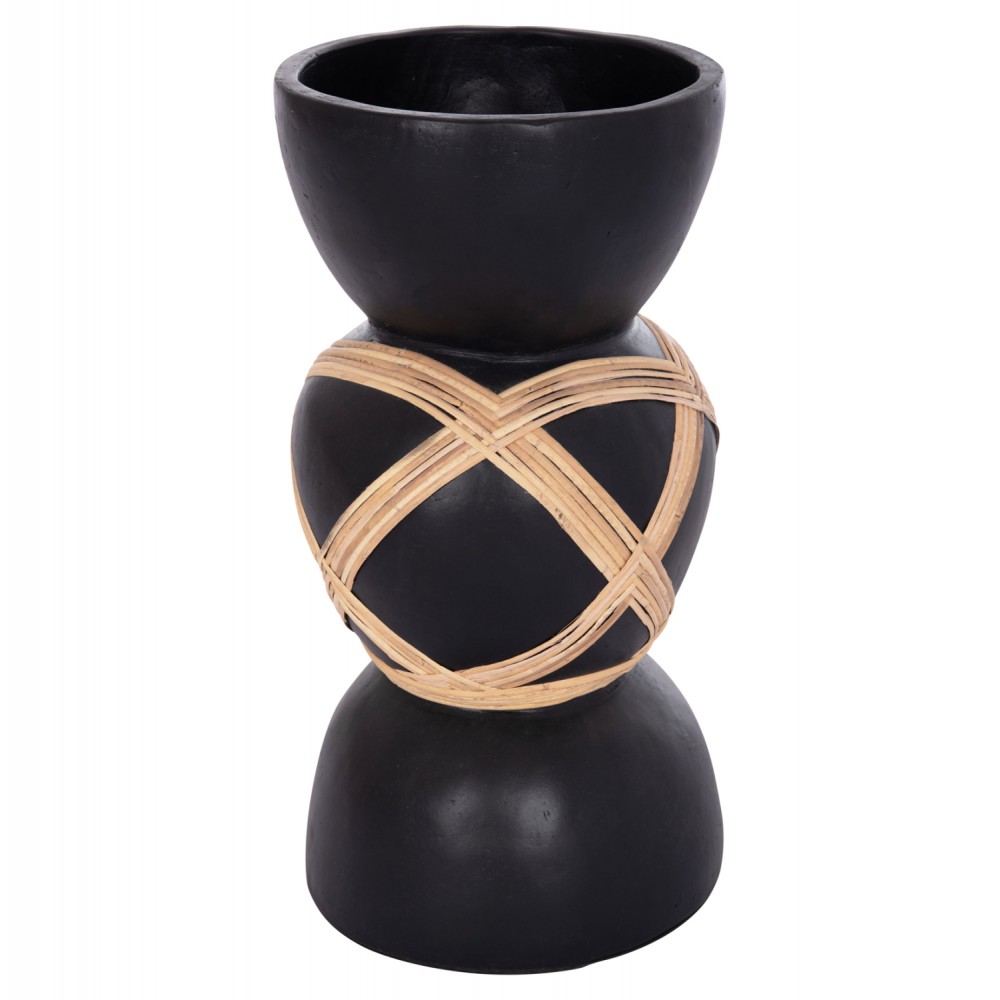 Διακοσμητικό βάζο δαπέδου "MAYNARD" από fiber cement/rattan σε χρώμα μαύρο/φυσικό Φ32x62.5