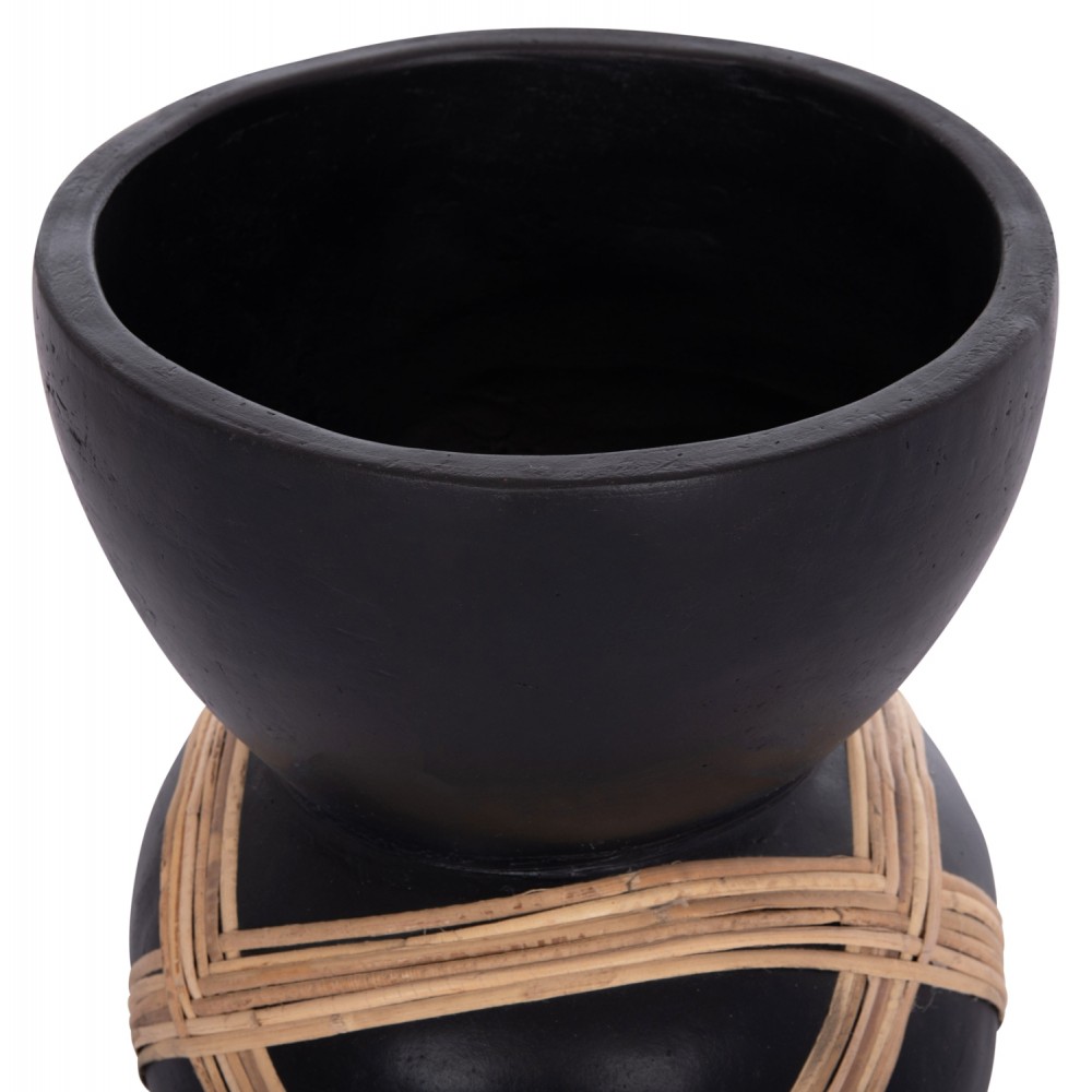 Διακοσμητικό βάζο δαπέδου "MAYNARD" από fiber cement/rattan σε χρώμα μαύρο/φυσικό Φ32x62.5