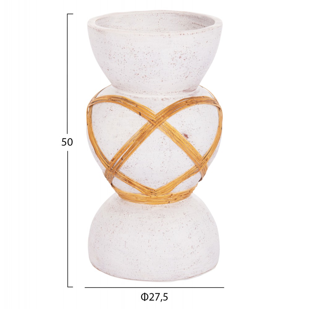 Διακοσμητικό βάζο δαπέδου "MAYNARD" από fiber cement/rattan σε χρώμα λευκό/φυσικό Φ27.5x50
