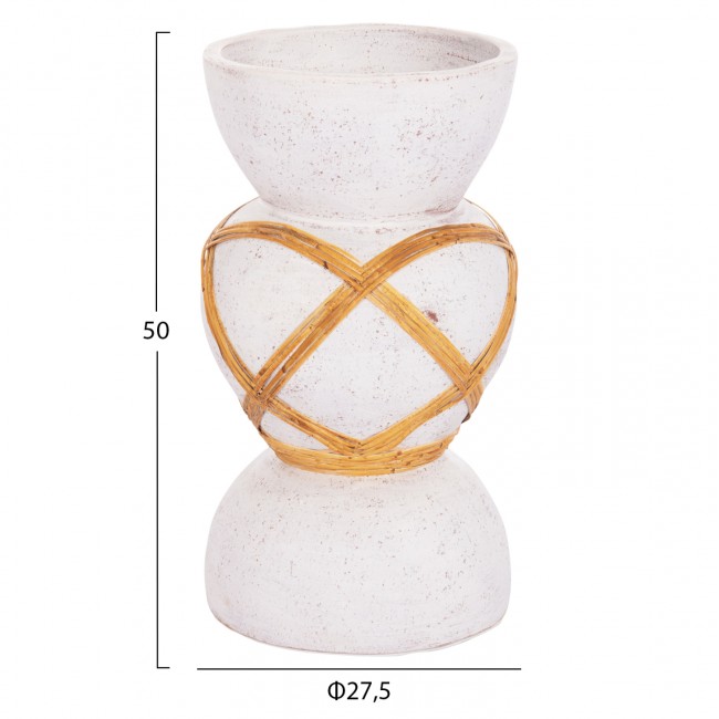 Διακοσμητικό βάζο δαπέδου "MAYNARD" από fiber cement/rattan σε χρώμα λευκό/φυσικό Φ27.5x50