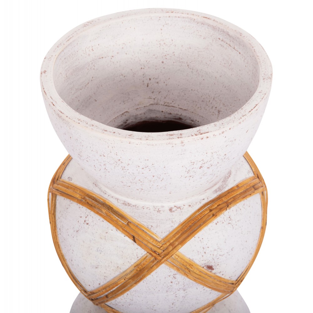 Διακοσμητικό βάζο δαπέδου "MAYNARD" από fiber cement/rattan σε χρώμα λευκό/φυσικό Φ27.5x50