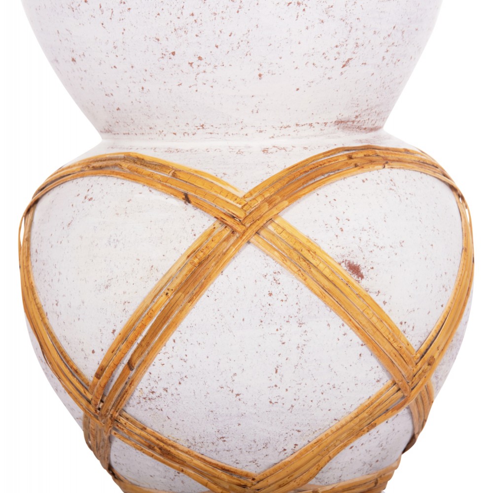 Διακοσμητικό βάζο δαπέδου "MAYNARD" από fiber cement/rattan σε χρώμα λευκό/φυσικό Φ27.5x50